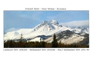 Pohľadnica Lomnický a Kežmarský štít zimná